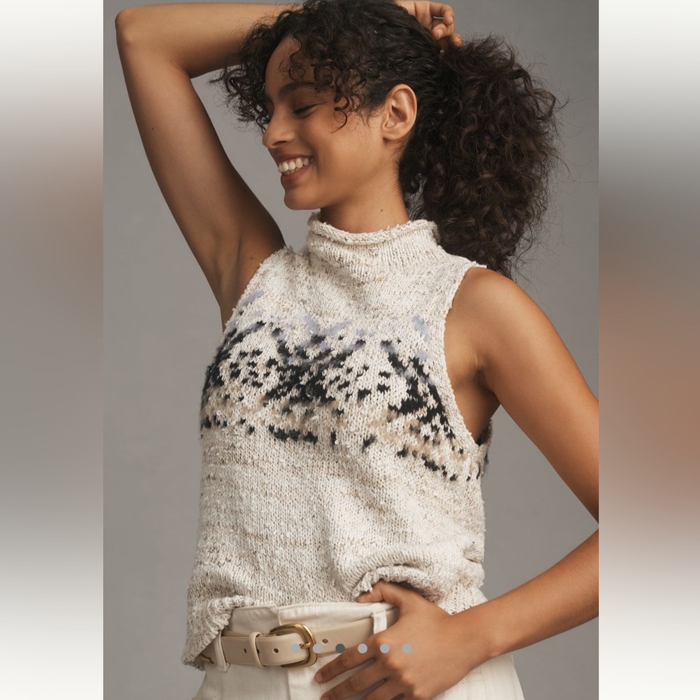 Anthropologie Pilcro Cream and Black Sleeveless Turtleneck Tank Sweater